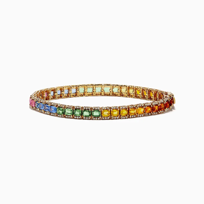 Solid Gold Bracelets-Watercolors 14K Yellow Gold Multi Sapphire and Diamond Bracelet