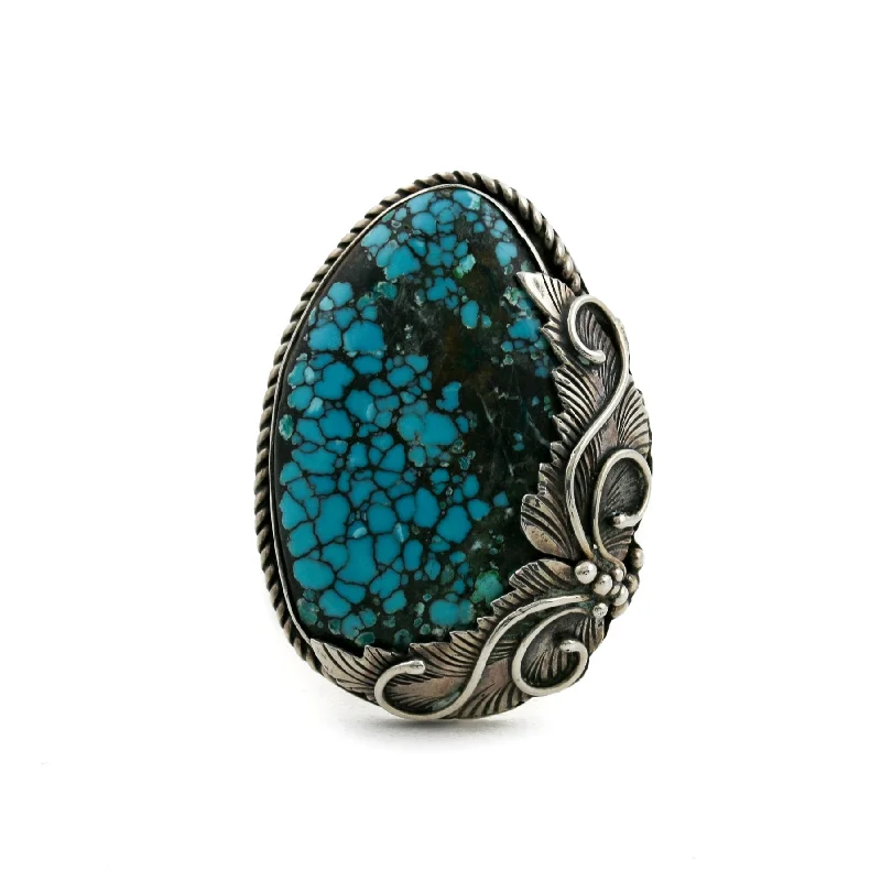 Gold Wedding Ring with Sapphire DesignVintage American Turquoise Ring - Leaf Motif