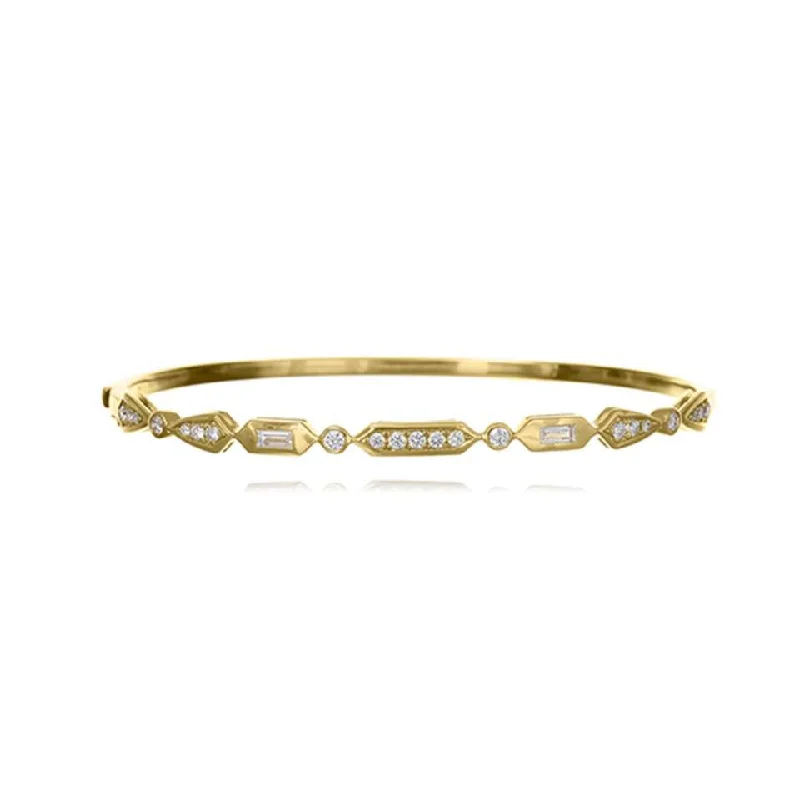 Simple Gold Bangles Sets-18ct Yellow Gold Diamond Bangle