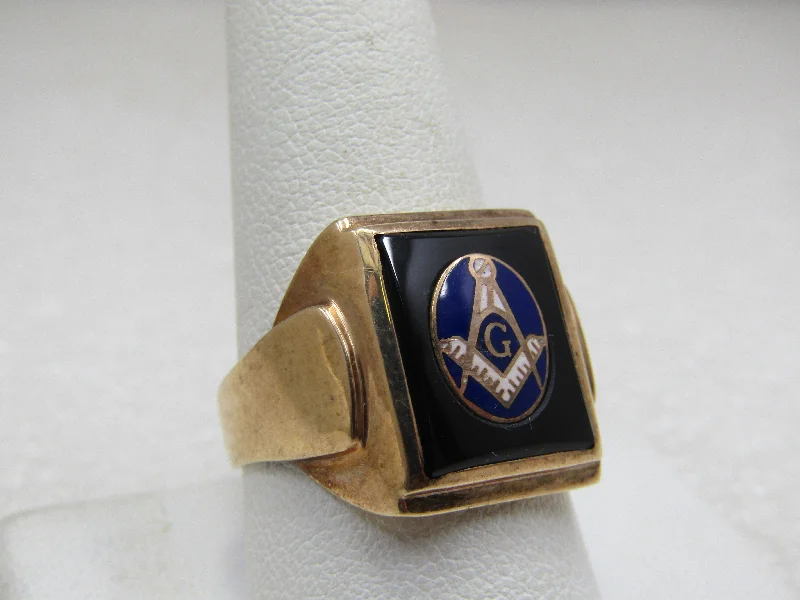 Rose Gold Engagement Ring with Diamonds10kt Masonic Enameled Onyx Ring, Sz. 10.25