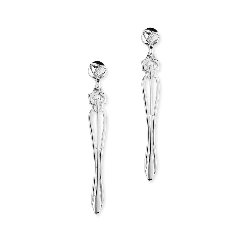 Antique Gold Earrings-Charles Rennie Mackintosh Rose Sterling Silver Long Drop Earrings, E524