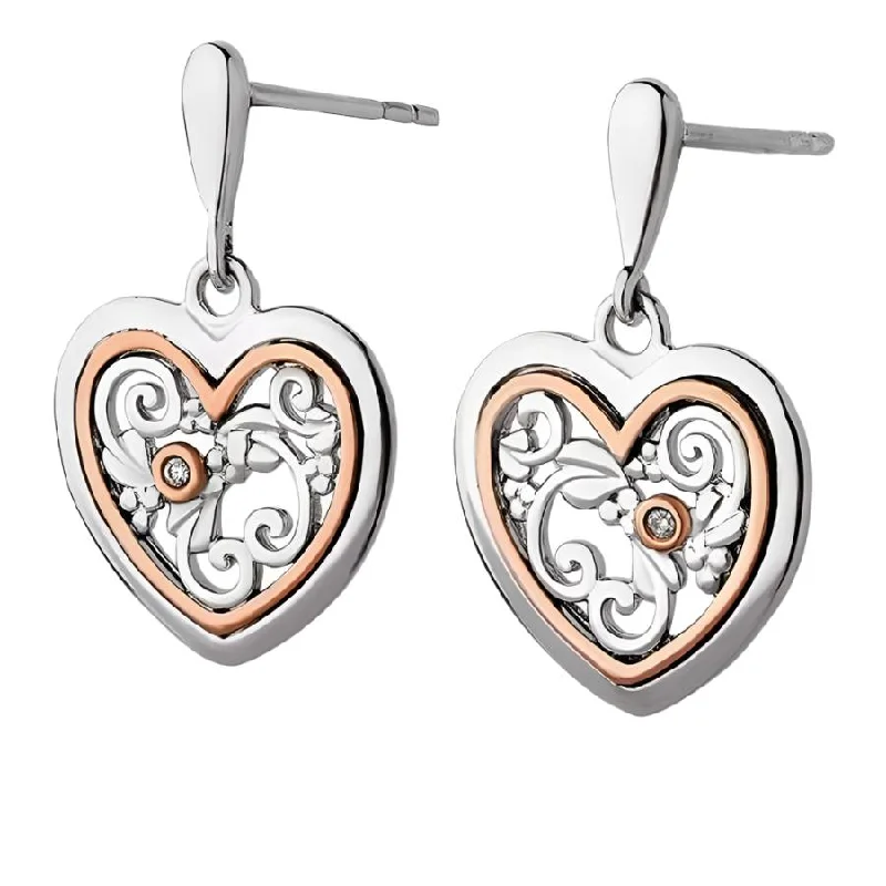 Modern Pearl Stud Earrings-Silver & 9ct Rose Gold Tree of Life Single Diamond Drop Earrings