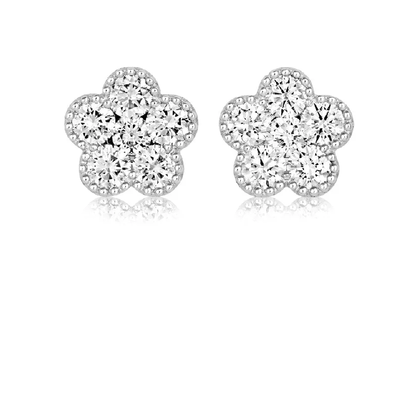 Elegant Crystal Drop Earrings-18ct White Gold millegrain diamond cluster earrings