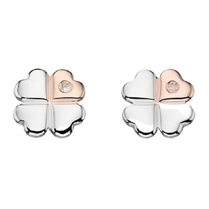 Pearl Drop Earrings-Silver & Rose Gold Plated Cubic Zirconia Set Clover Stud Earrings