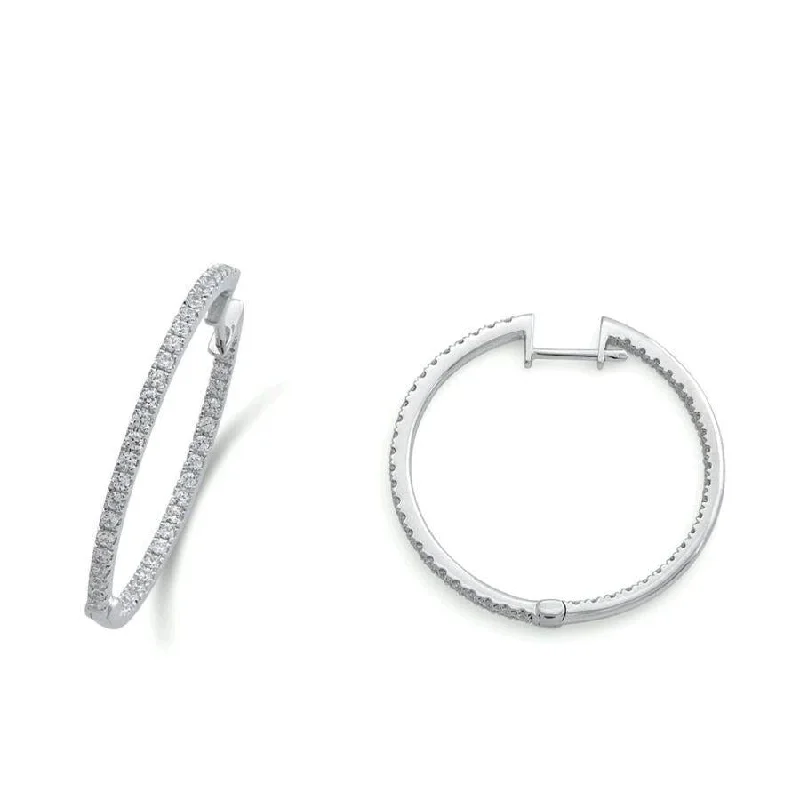 Double Layer Earrings-0.79ct Round Brilliant Cut Diamond 18ct White Gold Hinged Hoop Earrings