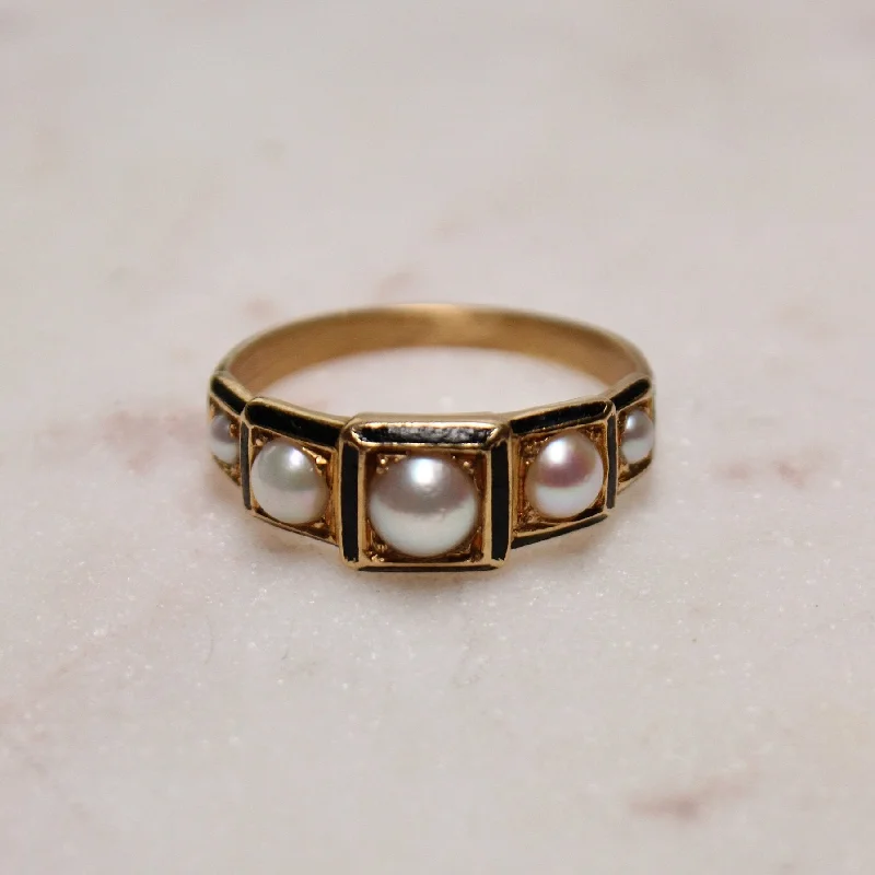 Custom Engagement Ring with Diamond AccentsVictorian 18k Gold x Pearl & Enamel Mourning Quinet