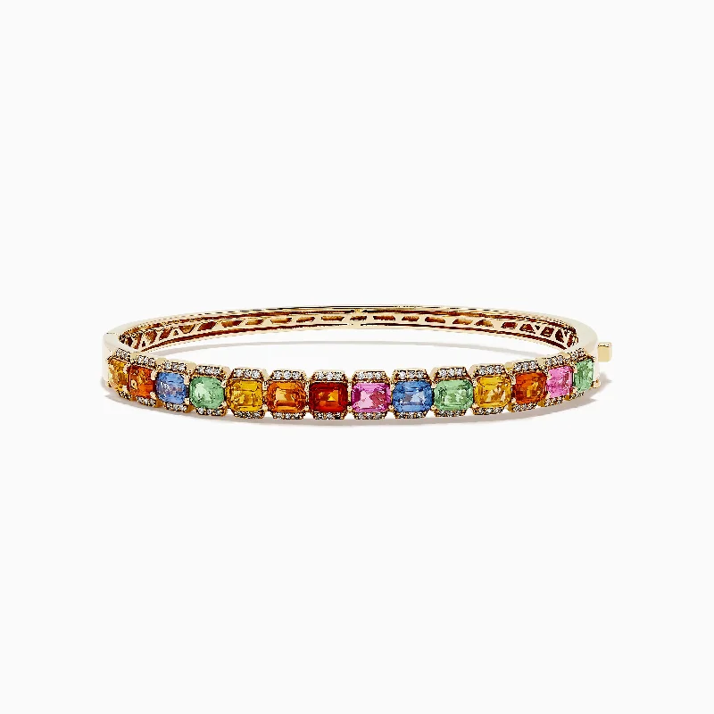 Stretch Bracelets-Watercolors 14K Yellow Gold Multi Sapphire and Diamond Bangle