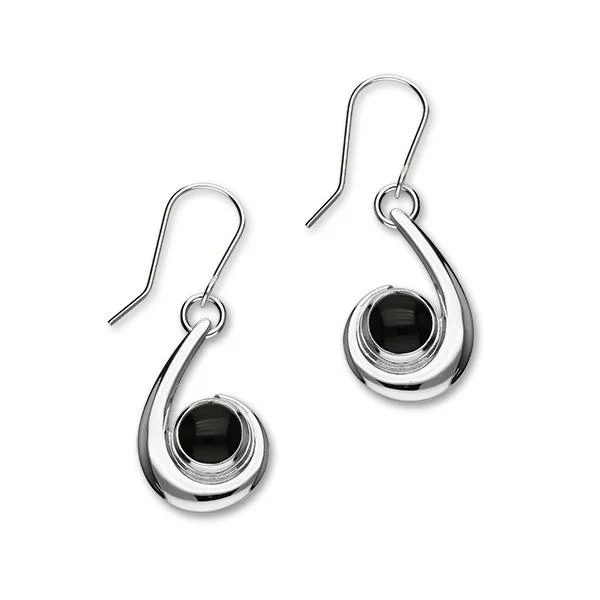 Sparkling Gold Hoop Earrings-Retro Sterling Silver & Black Onyx Swirl Drop Earrings, SE298