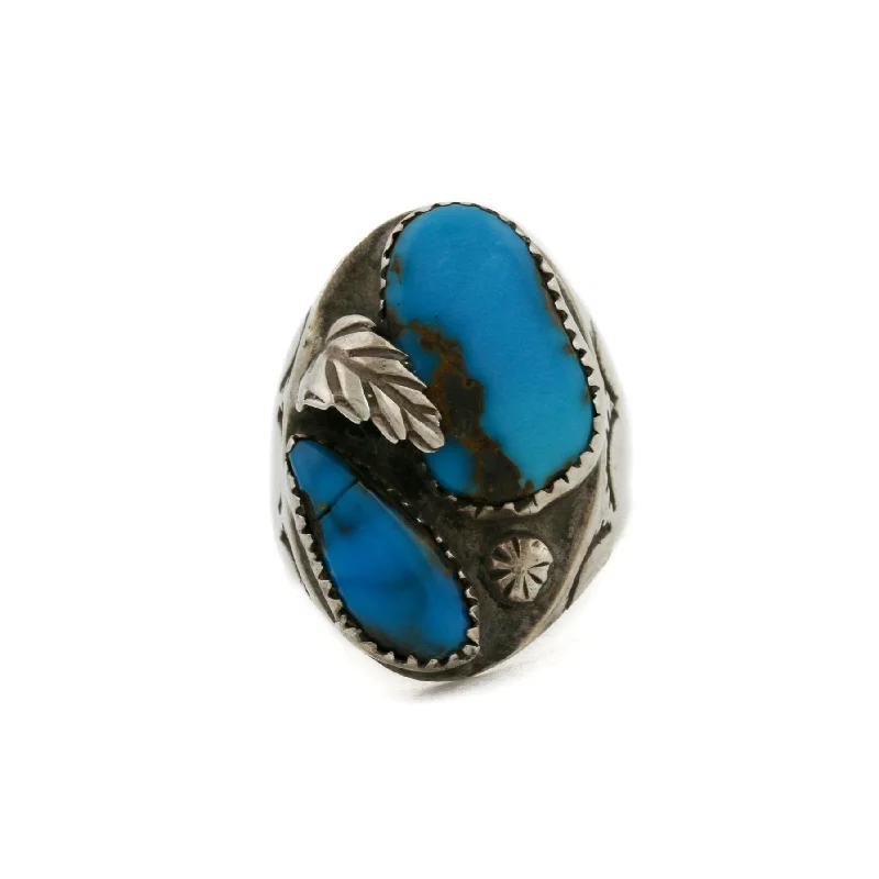 Engagement Ring with Custom DesignTwin 1970's Royal Blue Turquoise Leaf-Motif Navajo Ring