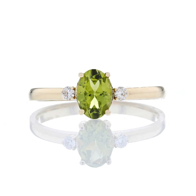 Classic Ruby Engagement RingOval Peridot & Diamond 3 Stone Ring