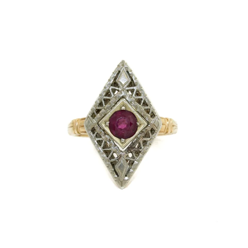 Engagement Ring with Side StonesAntique Two-Toned Ruby 14k Gold Ring 4.5