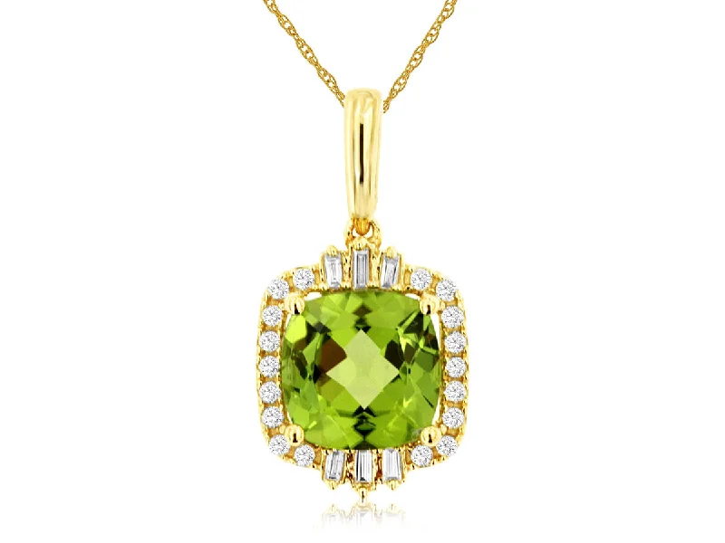 Men’s Silver Band Ring-Layered Silver Necklace-Cushion Cut Peridot Halo Pendant Necklace with Round and Emerald Diamond