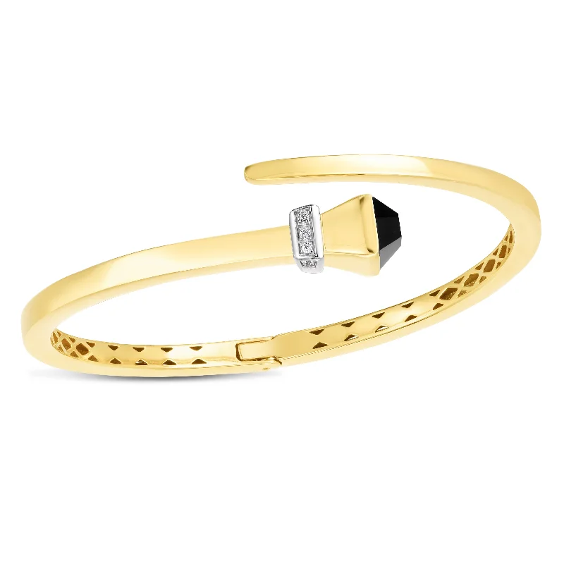 Leather And Gold Bracelets-14K Onyx & Diamond Wrap Hardware Bangle