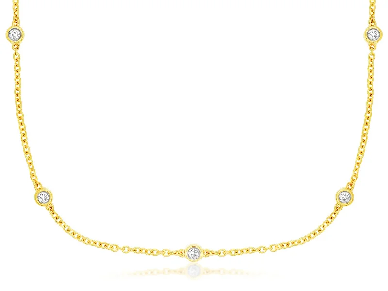 Heart-Shaped Promise Ring-Silver Pendant Necklace-14K Yellow Gold Diamond Bezel Strand Necklace