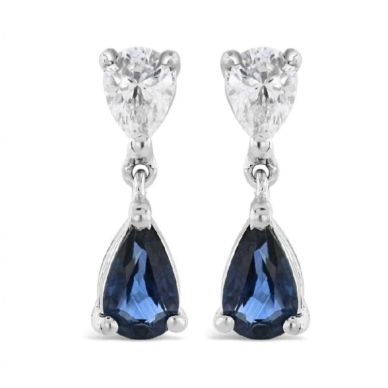 Minimal Hoop Earrings-18ct White Gold Pear Cut Sapphire & Diamond Drop Earrings