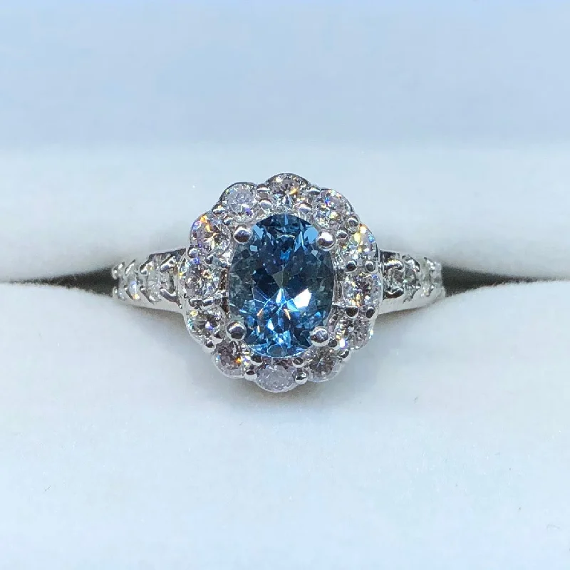 Large Gemstone Wedding RingAquamarine and Diamond Ring