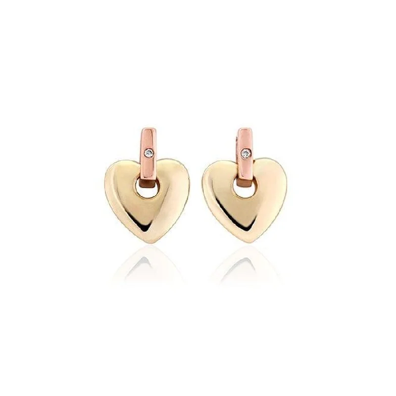 Crystal Gold Earrings-9ct yellow and rose gold Cariad Heart Dia Stud Earrings