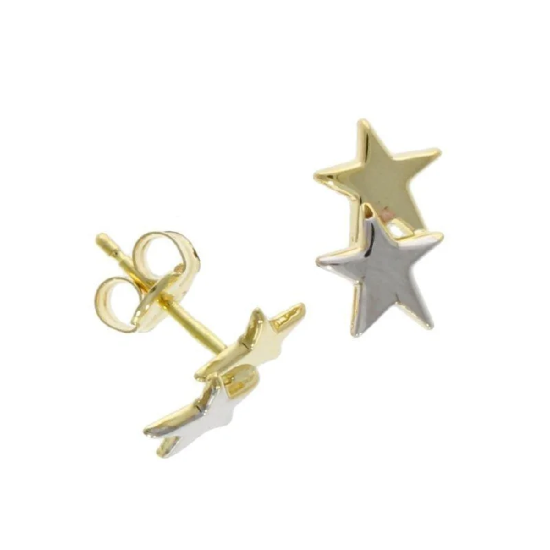 Custom Gemstone Earrings-9ct Yellow & White Gold Double Star Stud Earrings