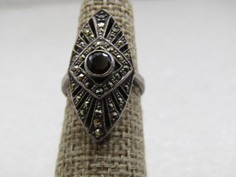 Custom Ring with Personalized MessageVintage Sterling Garnet Marcasite Ring, Sz 6, Signed