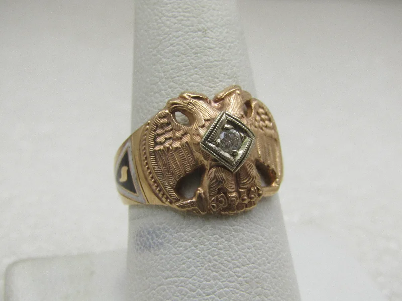 Gold Engagement Ring with Side StonesVintage 10kt 32nd Degree Diamond Masonic Ring, Scottish Ring, Sz. 9