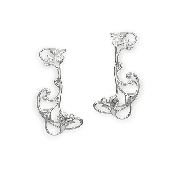 Simple Silver Drop Earrings-Art Nouveau Silver Earrings E240