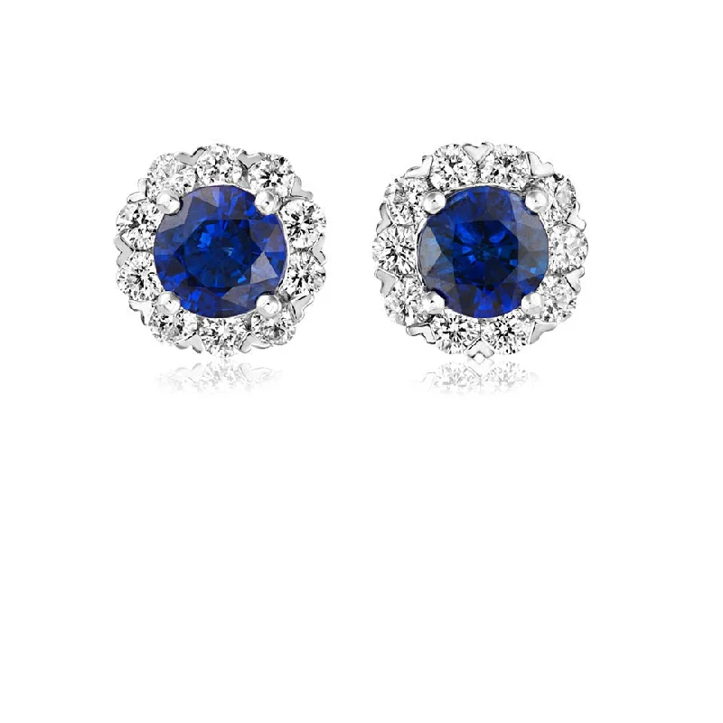 Semi-Precious Earrings-18ct white gold round claw set cluster earrings with sapphire and diamonds