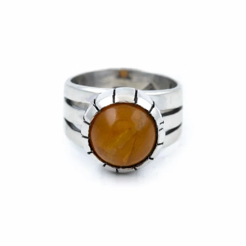 Custom Designer Wedding Ring SetSmooth Shank Amber Ring