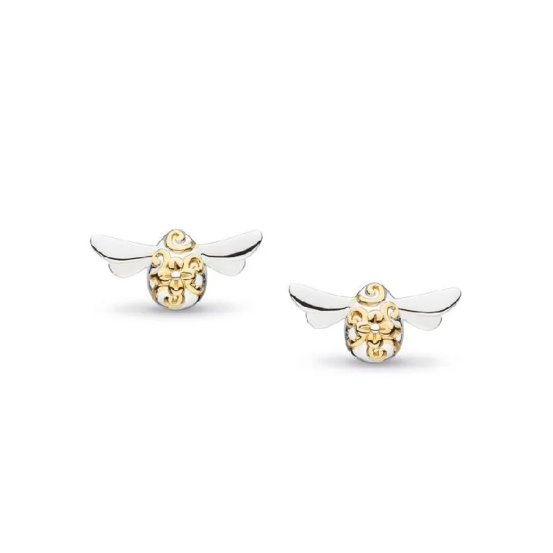 Silver Pearl Earrings-Silver & Gold Plated Blossom Flyte Honey Bee Stud Earrings