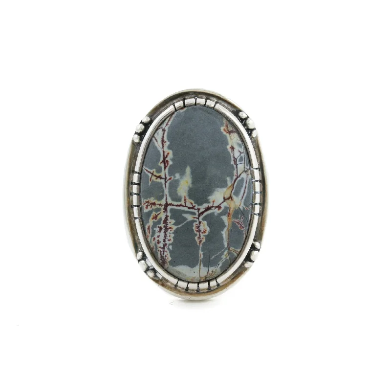 Wedding Ring with EngravingContemporary Silver x Oval Dendritic Jasper Ring