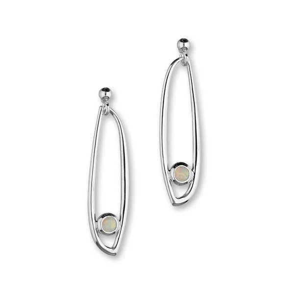 Sparkling Diamond Hoop Earrings-Aurora Sterling Silver & White Opal Long Loop Stud Earrings, SE215