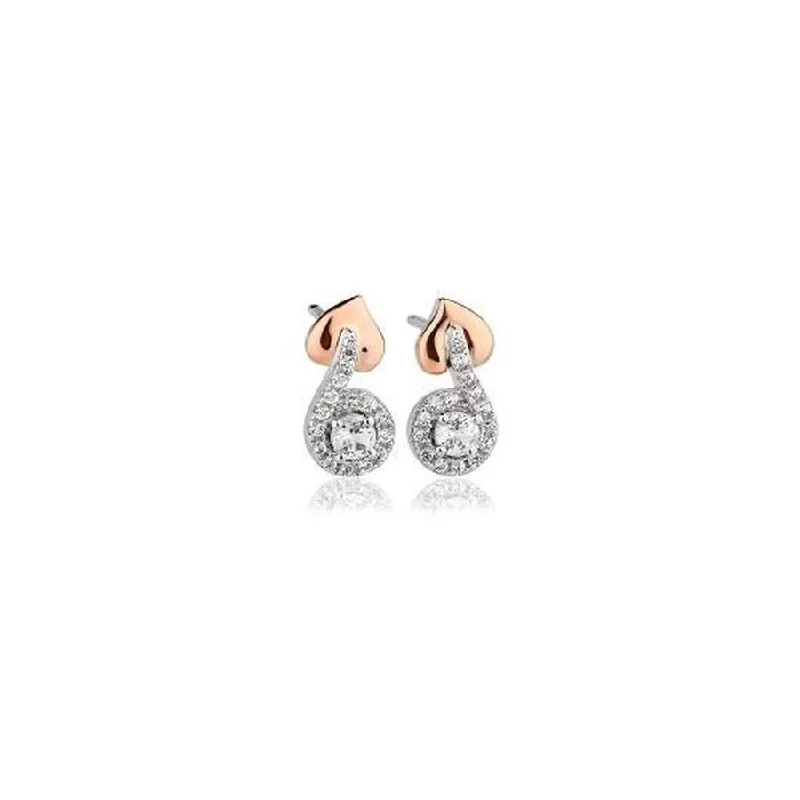 Silver Crystal Earrings-Silver & 9ct Rose Gold Tree of Life Vine White Topaz Stud Earrings