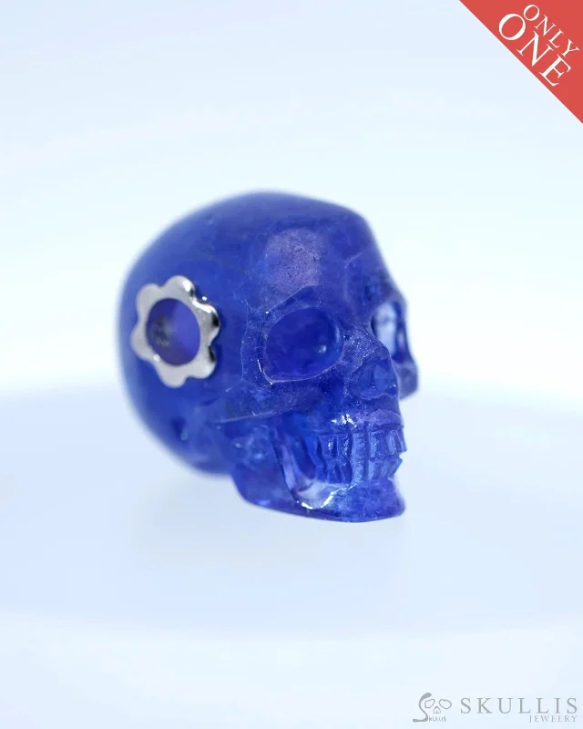 Elegant Wedding Ring for Women-Trendy Crystal Necklace for Women-Rare Skullis Signature Tanzanite Gem Skull Pendant or Necklace, Hand Carved, Sterling Silver 925 Chain, for Women & Men - 0800011