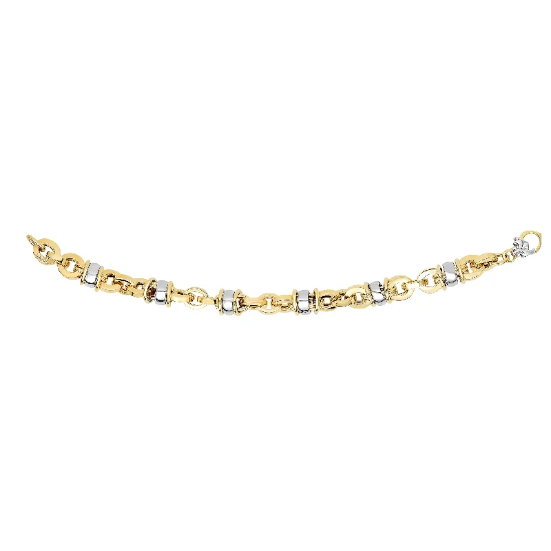 Gemstone Link Bracelets-14K Gold Rondel Station Heritage Link Bracelet