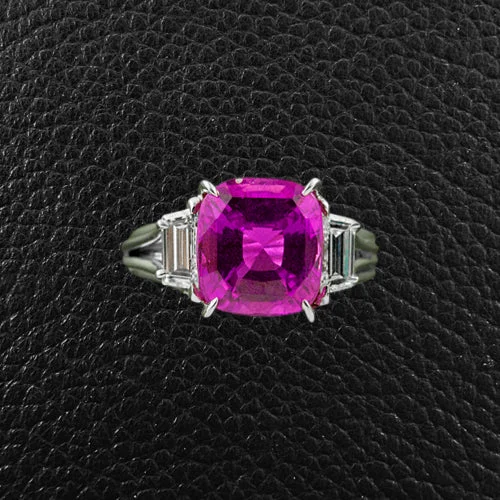 Custom Gold Band Wedding RingPink Sapphire & Diamond Ring