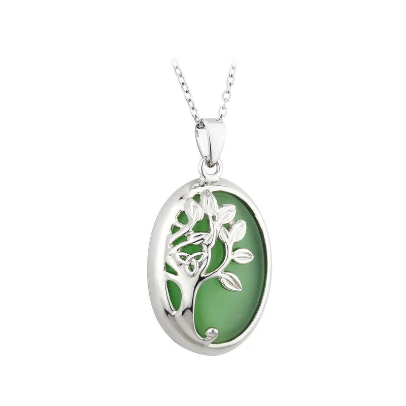 Simple Men's Wedding Band-Crystal Beaded Heart Necklace-Green Cat Eye Tree Of Life Pendant