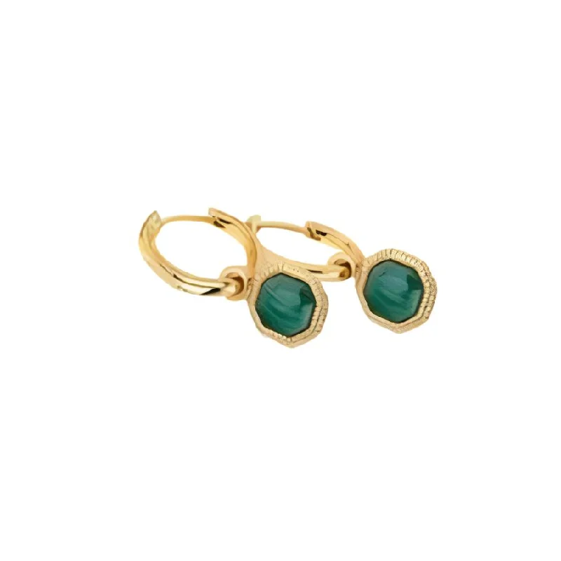 Sparkling Diamond Hoop Earrings-Jac Jossa Gold Plated Silver Revive Malachite Set Earrings