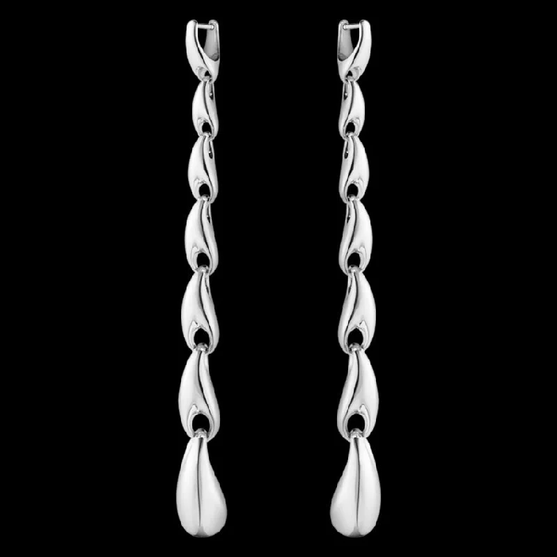 Big Gold Earrings-Silver Reflect Long Drop Earrings