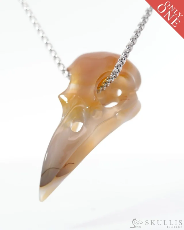 Personalized Gold Engagement Ring-Crystal Pendant Necklace for Wedding-Gem Raven Skull Pendant Necklace of Agate Crystal Raven Pendant - 9500119