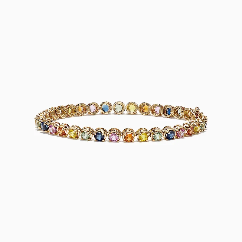 Crystal Cuff Bracelets-Watercolors 14K Yellow Gold Multi-Sapphire Tennis Bracelet, 8.05 TCW