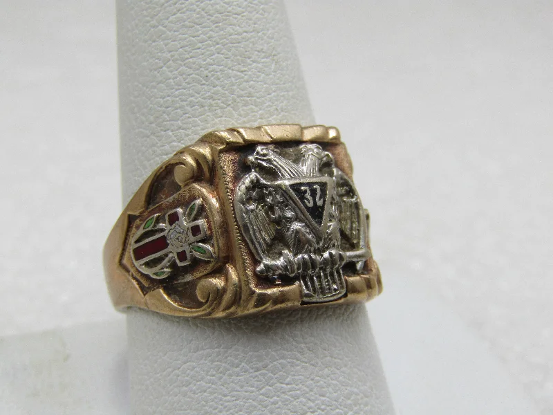 Custom Wedding Set with Diamond Accents10kt Masonic 32 Degree /Scottish Rite Ring, Sz. 10, Kinsley Gothic