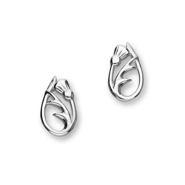 Gemstone Stud Earrings-Scottish Thistle Sterling Silver Loop Stud Earrings, E1518