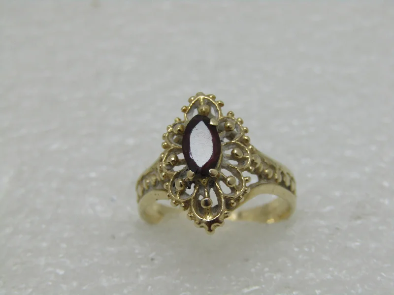 Designer Rose Gold Engagement Ring14kt Gold Marquise Garnet Filigree Ring, Sz. 6.25, 3.0 Gr., .35 ctw, Signed