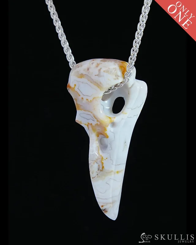 Designer Custom Wedding Ring-Double Layered Pendant Necklace-Gem Raven Skull Pendant Necklace of Agate Crystal Raven Pendant - 9800174