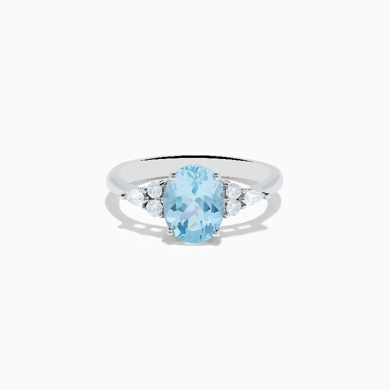 Wedding Ring with Custom MessageAquarius 14K White Gold Aquamarine and Diamond Ring