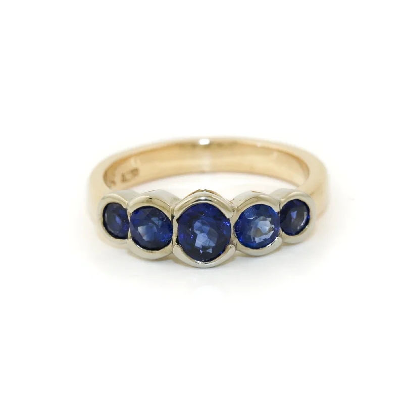 Birthstone Wedding Ring SetTwo-Tone 14k Gold x 5mm Sapphire Quintet Band