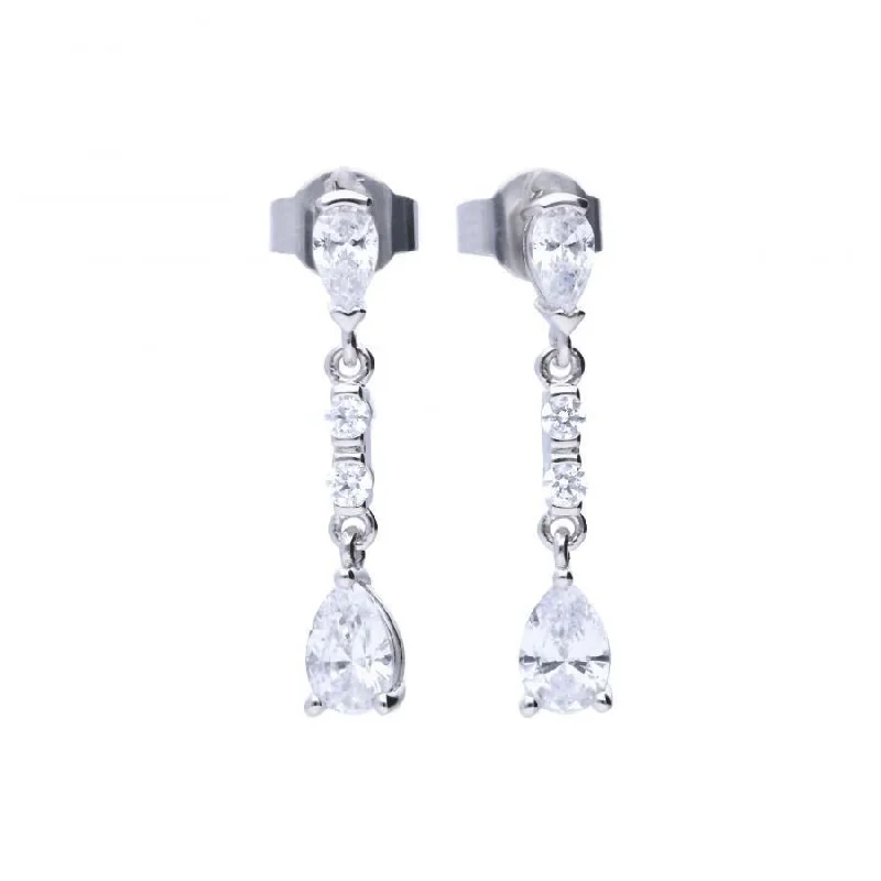 Retro Pearl Drop Earrings-Silver Cubic Zirconia Set Long Drop Earrings