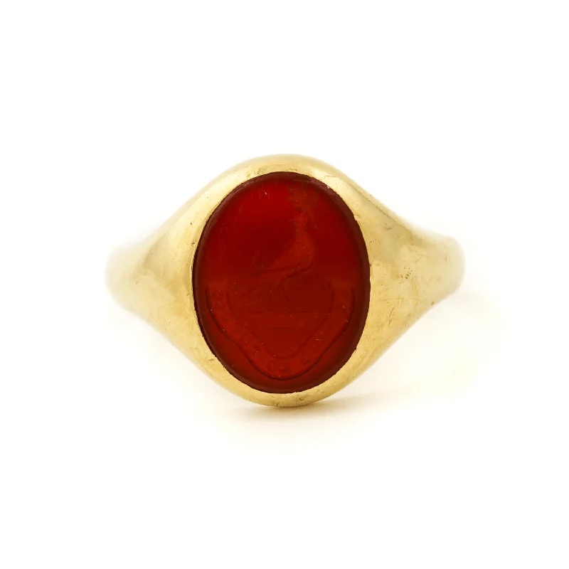 Custom Wedding Band with Engraving18k Gold x Antique Carnelian "Confido Conquiesco" Cameo Wax Seal Signet