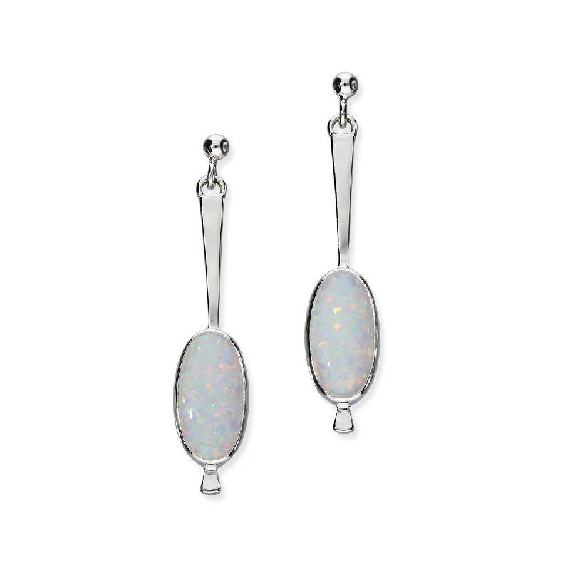 Round Hoop Earrings-Sahara Sunset Silver Earrings SE387 White Opal