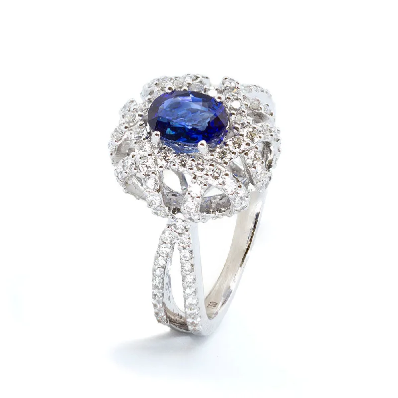 Elegant Wedding Ring for HimOval Sapphire Dome Shaped Cocktail Ring with Diamonds