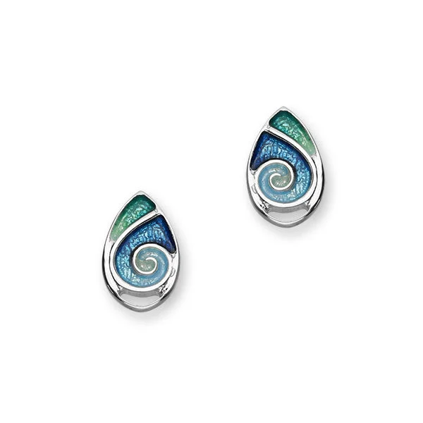 Crystal Stud Earrings-Tranquility Sterling Silver & Blue/Green Enamel Oval Stud Earrings, EE288